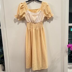 Chic Yellow Midi Dress with Smocked Waist